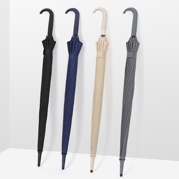 16-Bone Business Large Pure Color Simple Strong Automatic Wind-Resistant Long-Handled Umbrella Curved Men'S Manufacturer - Image 2